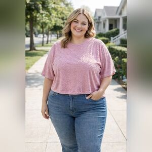 APT. 9 Blush Textured Velvet Woman's Tee XXL | Soft Feminine Y2K Loungecore